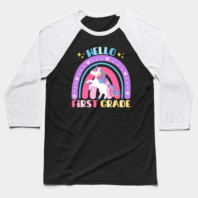 First Day of School Hello 1st Grade Unicorn Back to School Baseball T-Shirt by IYearDesign